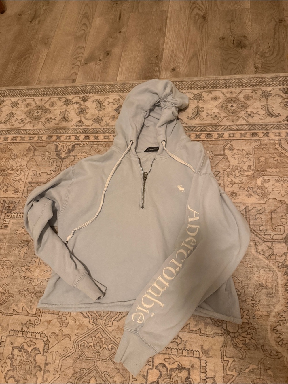 Abercrombie & Fitch Pale Blue Half-Zip Hoodie with Sleeve Logo